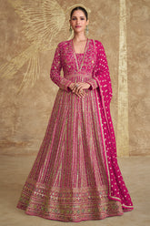 Pure Georgette Pink Exclusive Anarkali Dress With Heavy Embroidered & Heavy Dupatta